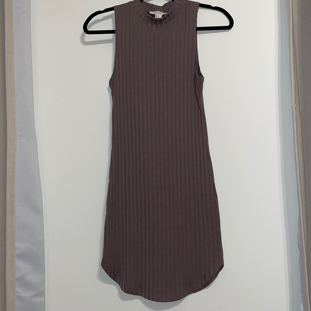 Mock Neck Ribbed Dark Taupe Mini Body Con Dress